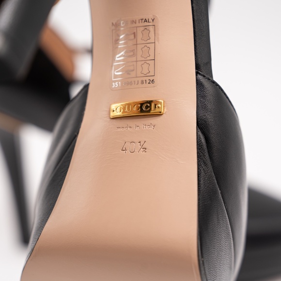 size 40.5G 10.5 US Gucci Platform Pumps Black Leather Strap Buckle - Picture 10 of 12